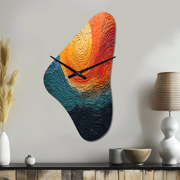 Teal Orange Op Art Rhythmic Illusion III - Asymmetric Metal Wall Clock